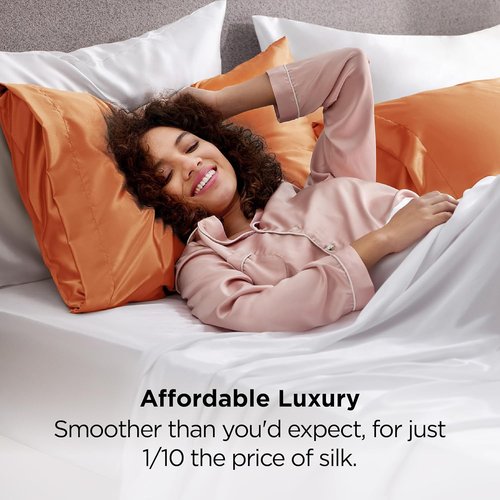 Bedsure King Size Satin Pillowcase Set - Orange Silky Pillow Cases for Hair & Skin, 20x36 Inches, 2-Pack