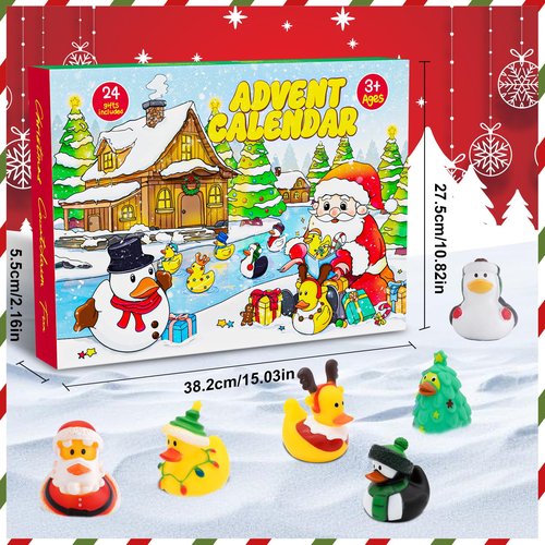 Advent Calendar 2025 Christmas Rubber Duck 24 Days Countdown Calendar Xmas Fun Duckie Bath Party Favor Gifts Toys for Kids Toddlers Boys Girls