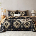 Wake In Cloud - Western Quilt Set, Southwestern Rustic Farmhouse Style with Aztec Geometric Pattern, Reversible Lightweight Bedspread Coverlet, 3 Pieces, Black Brown, King Size