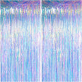 Melsan Iridescent Party Decorations - Holographic Tinsel Foil Fringe Curtain | 2 Packs, 3.2 x 6.56 ft for Mermaid Birthday Parties