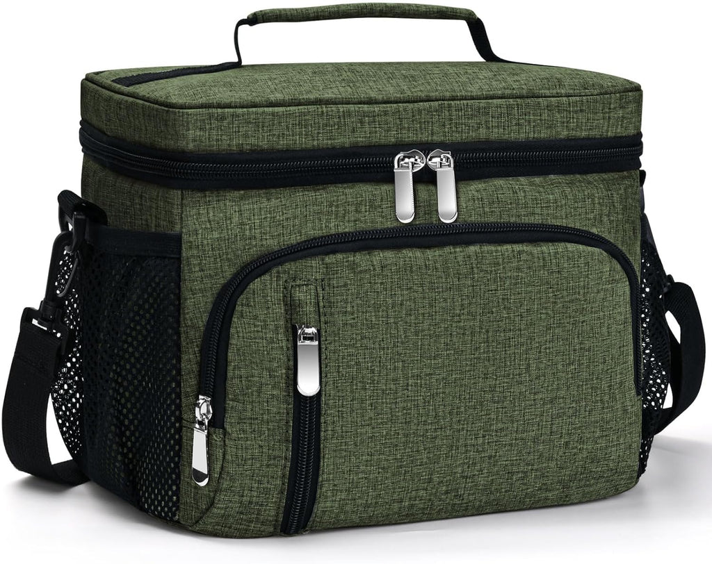 Skiennix Insulated Lunch Bag - 9L Leakproof Soft Cooler Tote with 5 Pockets | Adjustable Strap - Green