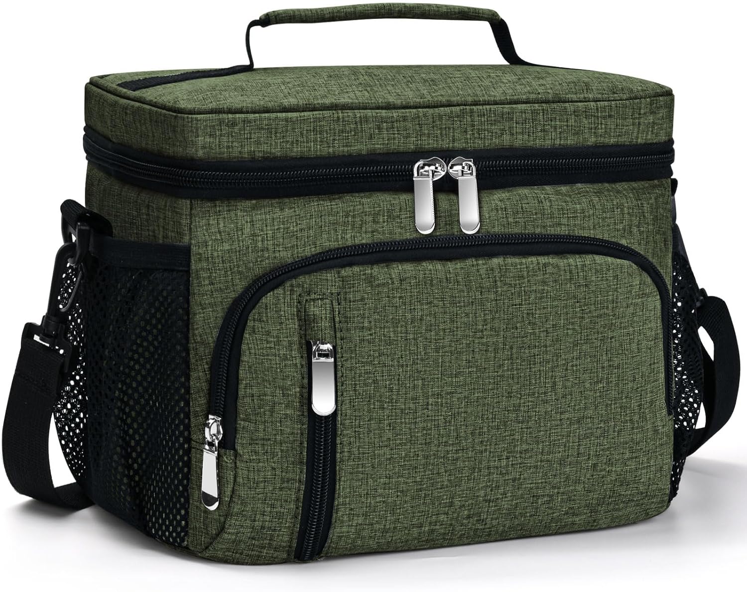 Skiennix Insulated Lunch Bag - 9L Leakproof Soft Cooler Tote with 5 Pockets | Adjustable Strap - Green