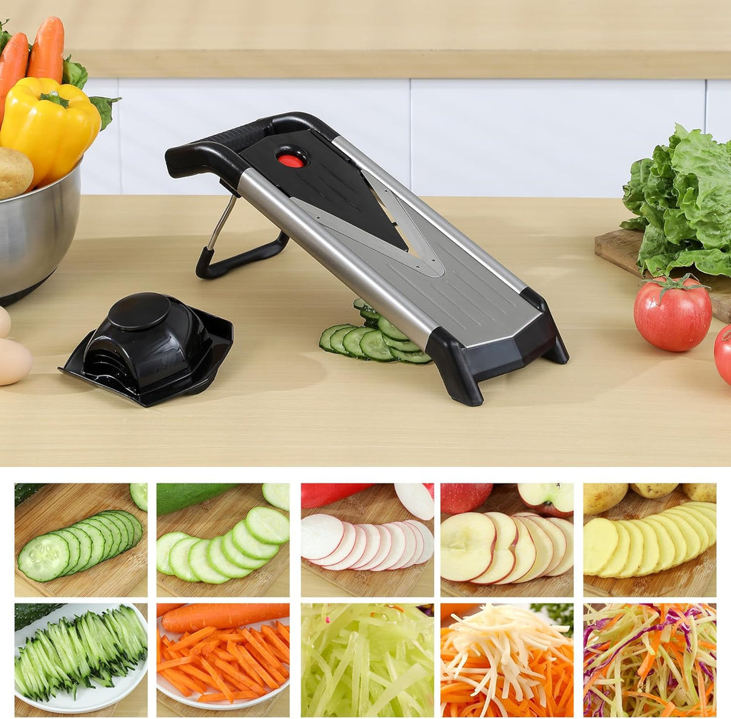 Supernal 5-in-1 Adjustable Mandoline Slicer - Stainless Steel Vegetable Cutter with Cut-Resistant Gloves | Safe & Durable for Potatoes, Tomatoes, Carrots, Onions & More