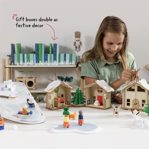 KiwiCo Winter Wonderland - 2025 Advent Calendar for Kids | Christmas Gift & Activities For Kids | Assemble Winter Village with Motorized Sledding Hill, Ice Skating Rink, Reindeer, Christmas Trees & more!