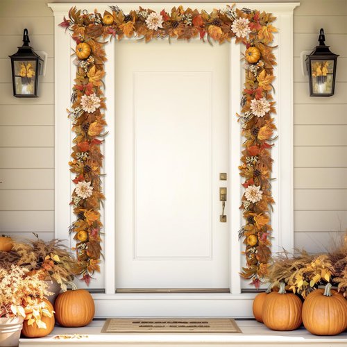 MDSTBN Fall Garland 6Ft Lifelike Autumn Maples Leaf Pumpkin Garland with Berries Pine Cones, Fall Decorations for Home Thanksgiving Halloween Fireplace Farmhouse Porch Indoor Outdoor Decorations