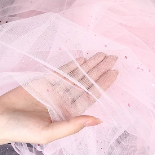 Tegeme Pink Table Runner 120 Inch 10 ft Sheer Gauze Glitter Foil Tulle Runner Cheesecloth Sequin Table Decorations for Wedding Anniversary Holiday Birthday Party Decor