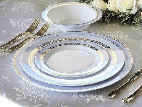" OCCASIONS " 40 Piece Chargers pack Wedding Party 12'' Disposable Plastic Charger Plates/Chargers (Ritz Blue & Gold)