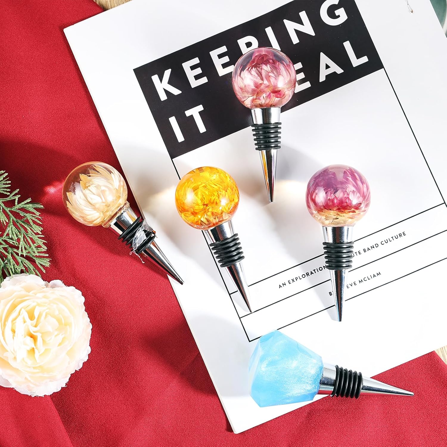 Resin Flower Wine Stopper, Floral Wine Bottle Stopper Decor, Cute Wine Stoppers for Wine Bottles for Wedding,Holiday,Birthday,Party and Gift (purple)