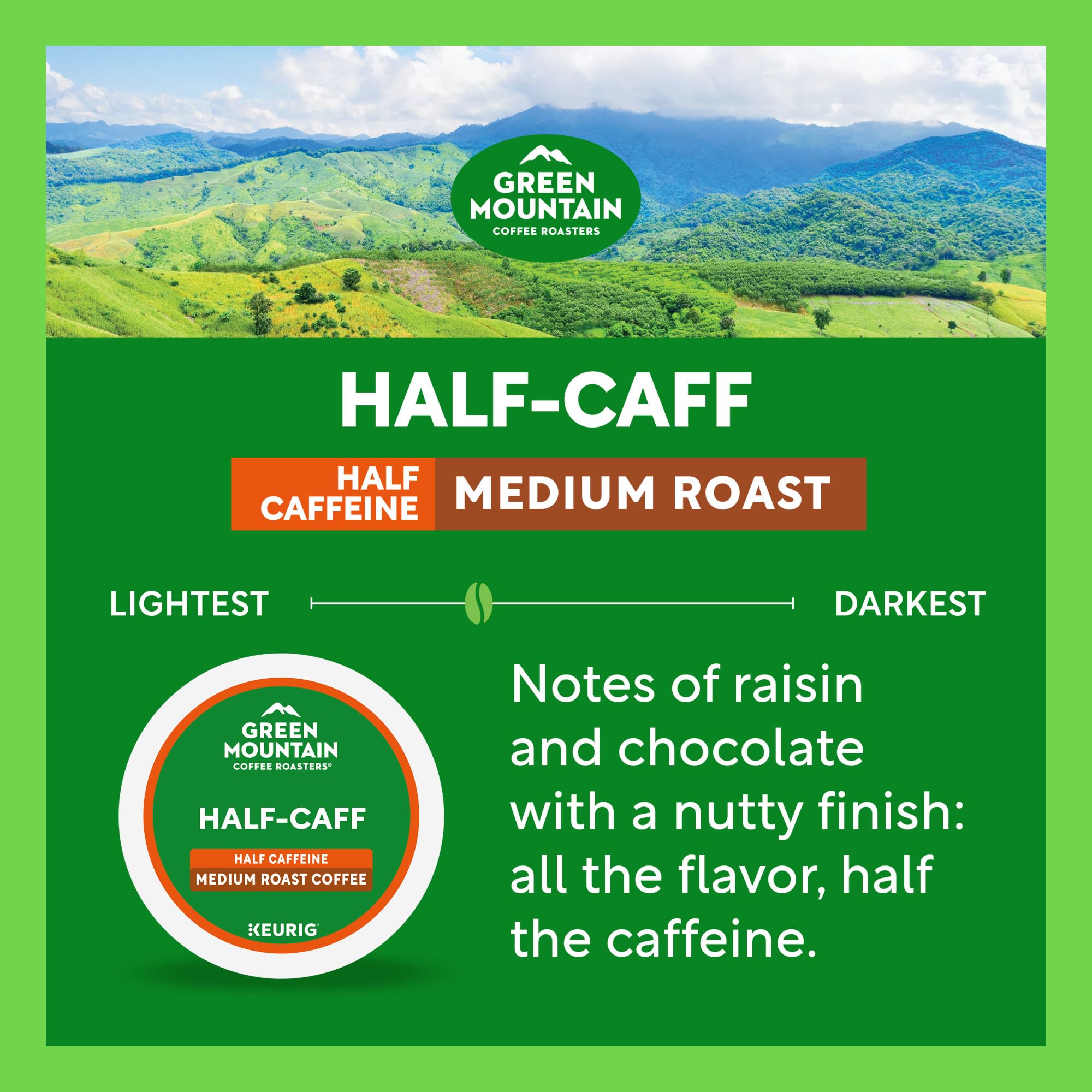 Green Mountain Coffee Roasters Half Caff, Single-Serve Keurig K-Cup Pods, Medium Roast Coffee Pods, 48 Count