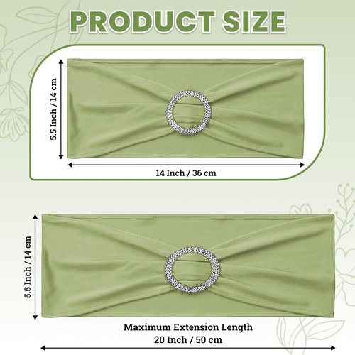 MDS Spandex Chair Sashes - Universal Fit Elastic Stretch Bands with Buckle for Weddings | Sage Green, Pack of 250
