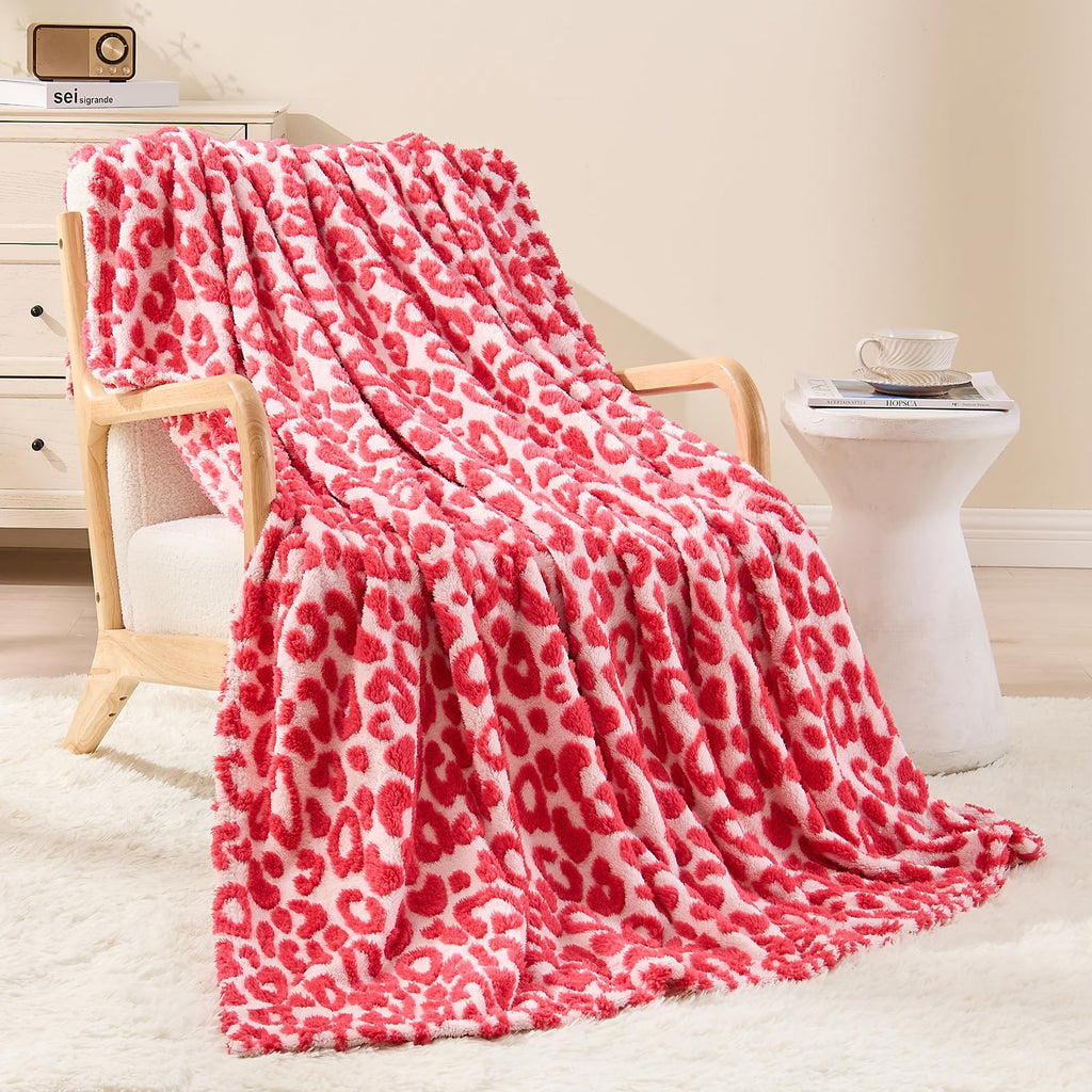 FY FIBER HOUSE Cheetah Print Blanket Leopard Blankets Hot Pink Throw Blanket for Couch Bed - 60"x80"