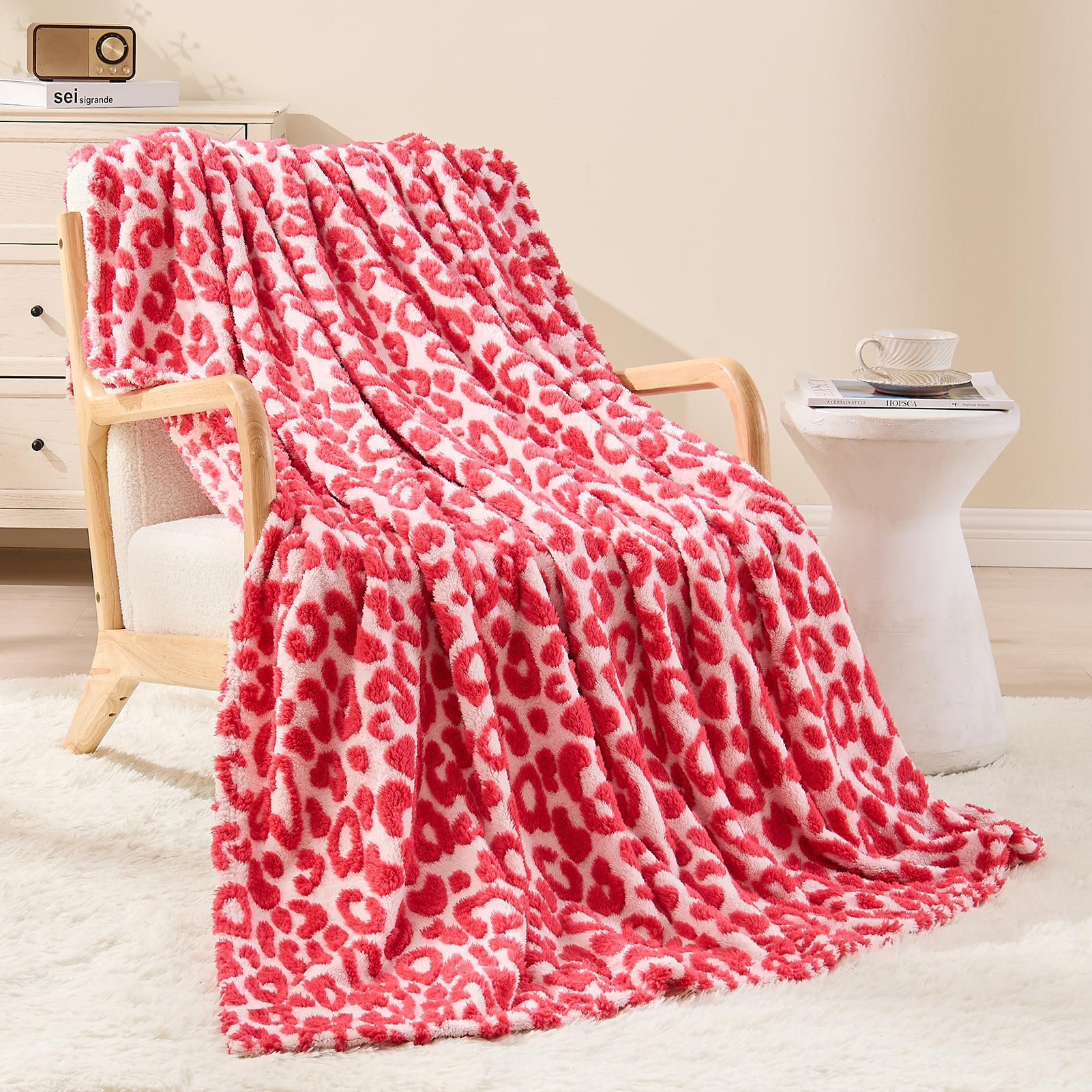 FY FIBER HOUSE Cheetah Print Blanket Leopard Blankets Hot Pink Throw Blanket for Couch Bed - 60"x80"