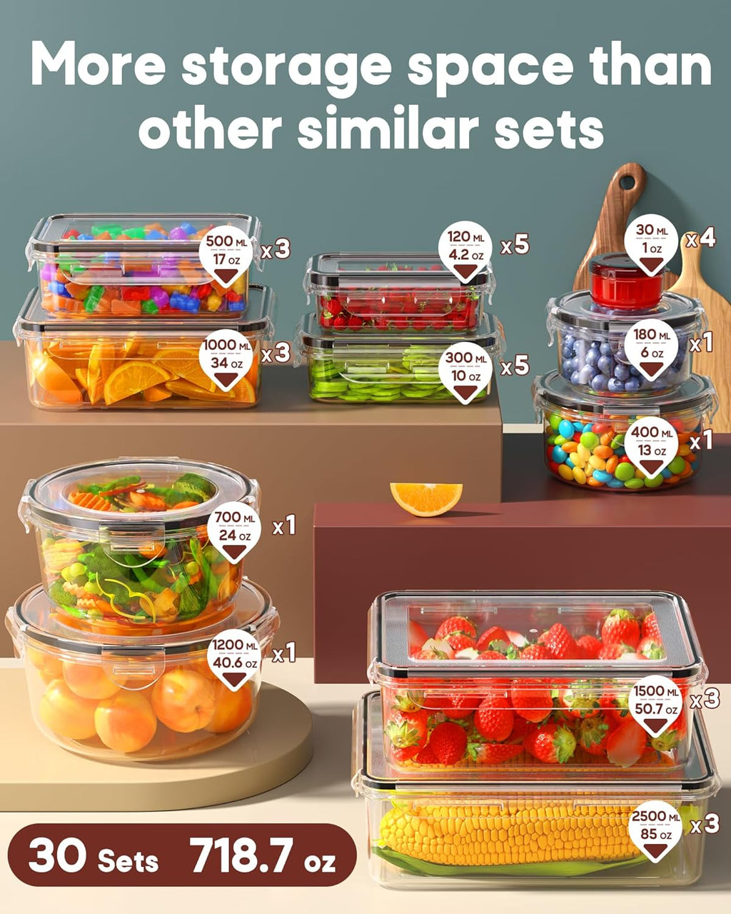 Skiennix 60 PCS Food Storage Containers Set - Airtight & Leak Proof, BPA-Free, Microwave Safe, Extra Labels Included