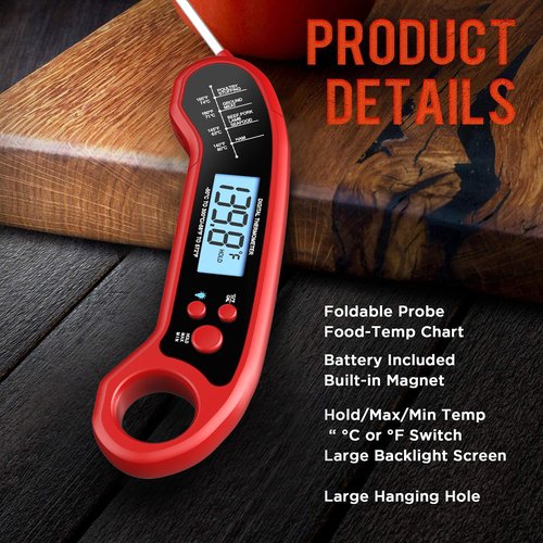 Meat Thermometer Digital - Instant Read Waterproof Kitchen & Grill Thermometer for BBQ, Turkey, Candy, Beef