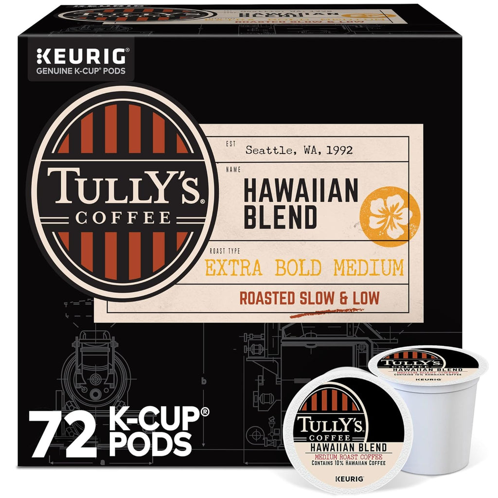 Tully's Coffee Hawaiian Blend K-Cup Pods - Medium Roast, 72 Count | Perfect for Keurig Brewers