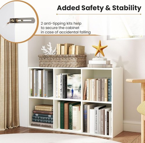 Giantex 6-Cube Bookcase - Modern 3-Tier Storage Organizer with Anti-Tipping Kits | White Display Rack for Bedroom & Living Room