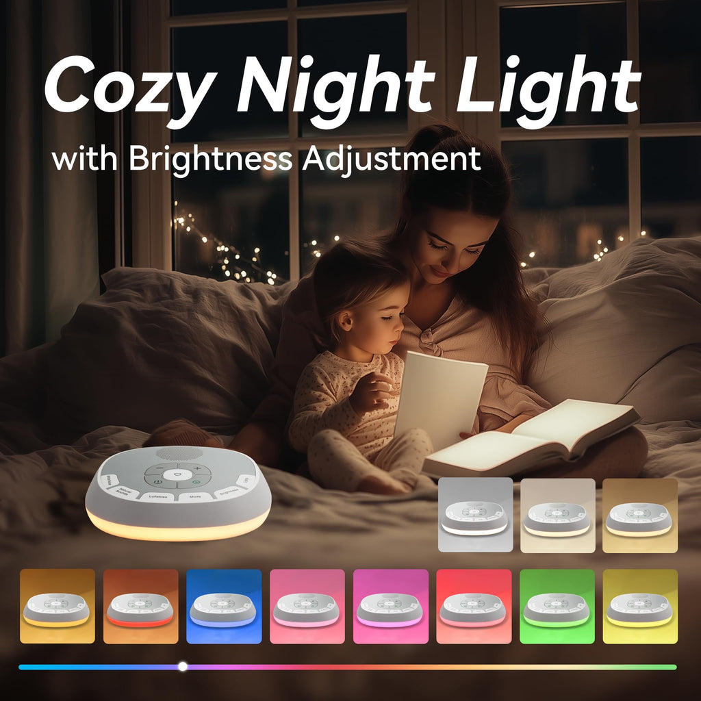 White Noise Sound Machine Baby | 20 Soothing Sounds and Night Light for Sleep and Relaxation | Heartbeat Sensor Mimics Mom’s Heartbeat for Newborns | Adjustable Volume and Auto-Off Timer (White)