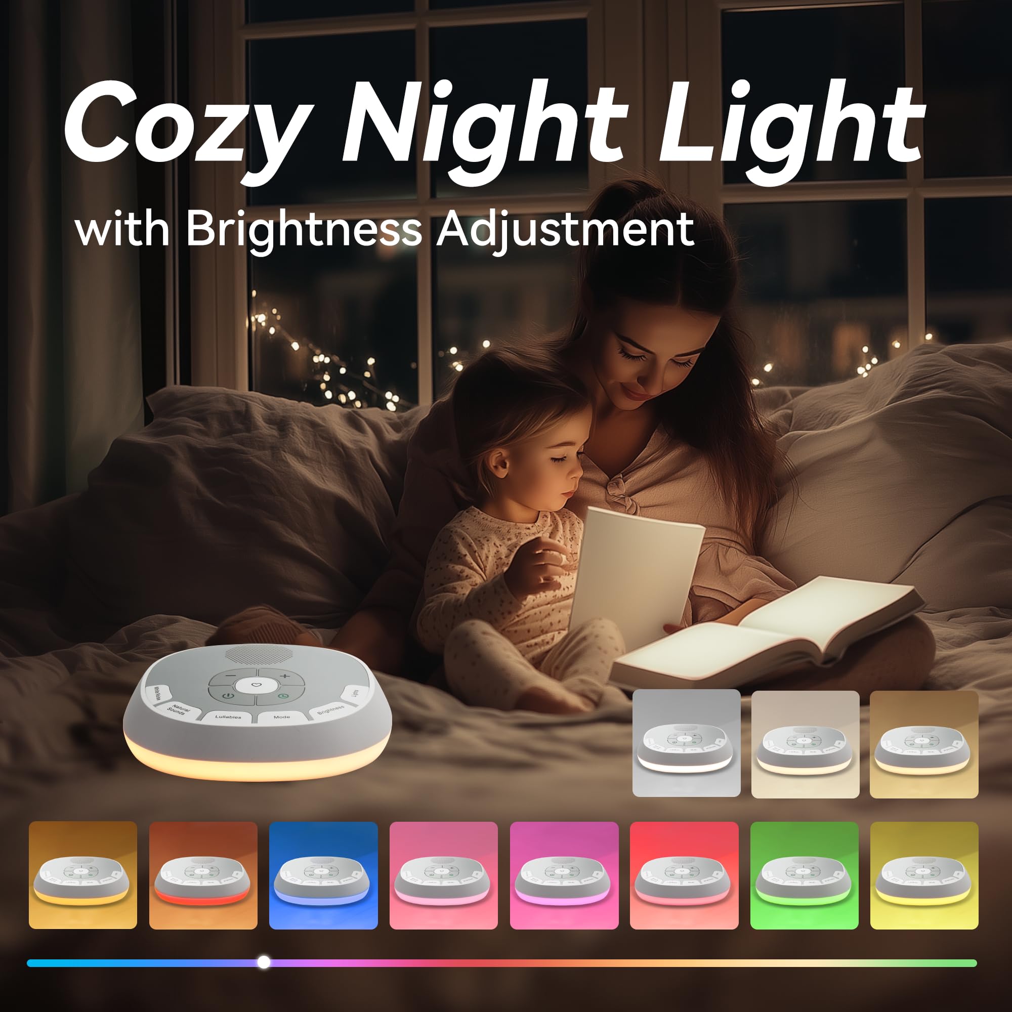 White Noise Sound Machine Baby | 20 Soothing Sounds and Night Light for Sleep and Relaxation | Heartbeat Sensor Mimics Mom’s Heartbeat for Newborns | Adjustable Volume and Auto-Off Timer (White)