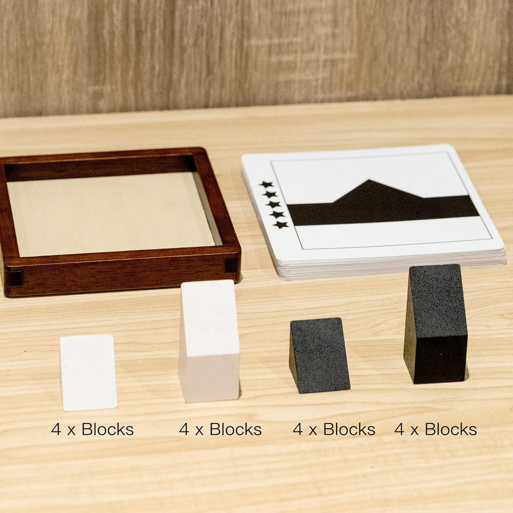 Wooden Hidden Blocks Puzzle Game - 80 Brain Challenges with Solid Wood Box | Deluxe Black & White Pieces