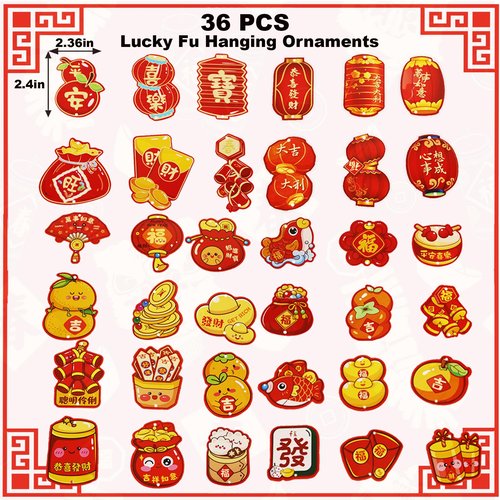 Valauni 36Pcs Chinese New Year Decorations 2026 Lucky Hanging Ornaments Fu Knot Pendants Lunar New Year of The Horse Decoration for Home Office Tree Wall Party Spring Festival Chinese New Year Decor