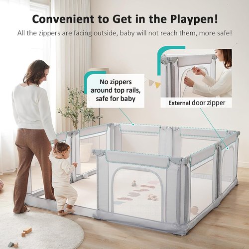 Doradotey Baby Playpen - Adjustable Large Playard for Toddlers | Foldable Indoor Play Center, Light Grey 180x200x68cm