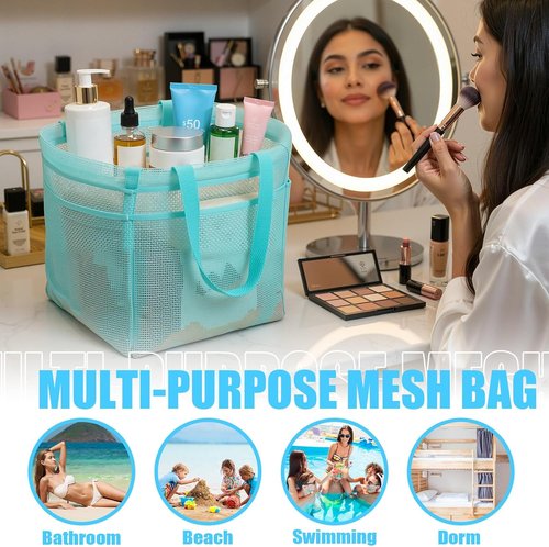 Kinlop Portable Mesh Shower Caddy - 8 Pocket Hanging Tote for Dorms, Gym & Travel | Macarons Color