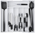 Utopia Kitchen Expandable Bamboo Utensil Drawer Organizer, Silverware Organizer for Cutlery, Flatware Holder (5-7 Slots, White) - Pack of 1
