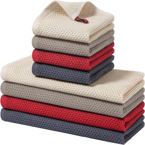 Homaxy Kitchen Towels Set - Ultra Soft 100% Cotton Dishcloths | 8-Piece Assortment in Mixed Colors, 12x12 & 13x28 Inches