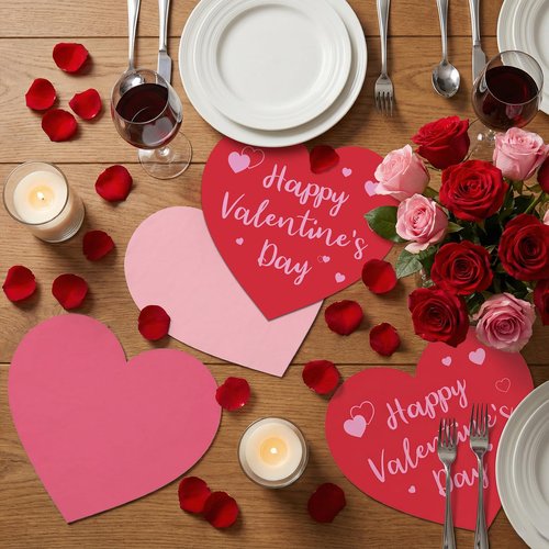 42 Pack Happy Valentines Napkins - Valentine Day Heart Napkin, Red Pink Heart Shape Disposable Luncheon Dinner Paper Napkins Set for Valentines Day Party Supplies Favors Table Decorations, 3 Styles