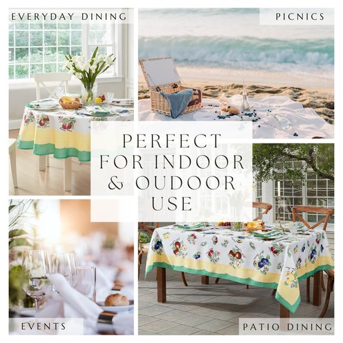 Elrene Home Fashions Villeroy & Boch French Garden Fleurence Stain and Water Resistant Dining Tablecloth, 70"x70" Round