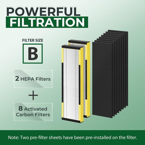 CHIVALZ FLT4825 Filter B Replacement for FLT4825 HEPA Replacement Filter, Compatible with Air Purifier AC4825 AC4300 AC4800 AC4900 AC4850, 2 Hepa Filters + 8 Carbon Filters, 2 Pack