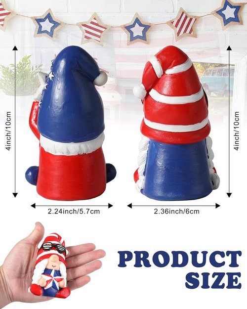 iStatue 4th of July Gnomes - Set of 2 Resin Patriotic Gnomes with American Flag - Perfect Independence Day Decor