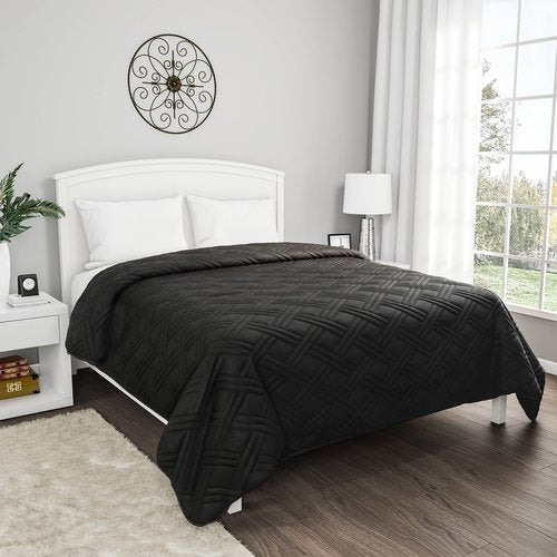 Lavish Home Quilt Coverlet - Full/Queen Size Basket Weave Quilted Patterned Bedspread for All Seasons - Soft and Lightweight Bedding (Black)