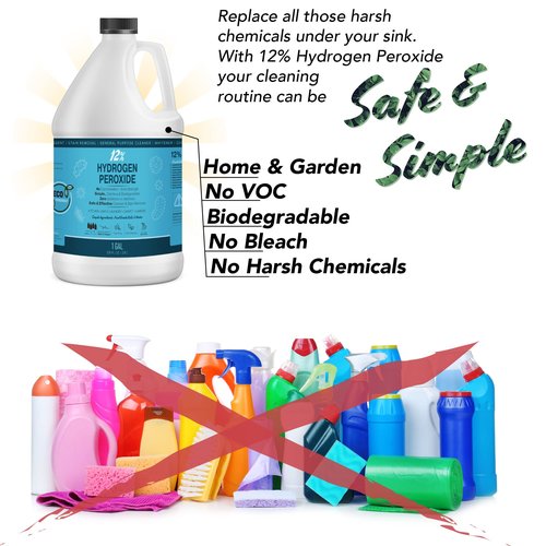 MAXTITE 12% Hydrogen Peroxide Solution - 1 Gallon Ecofriendly Natural Cleaning Solution for Kitchen, Bath, Laundry, and Home - HDPE Jug with Child-Safe Cap Made in USA