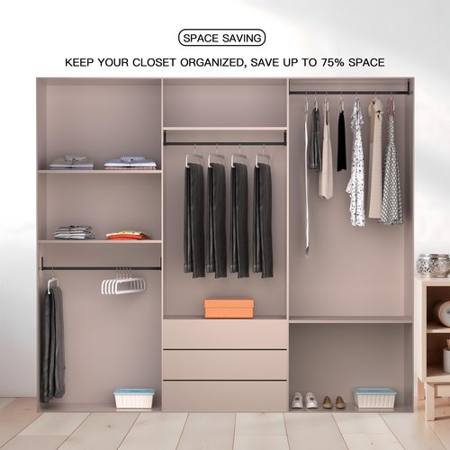 MLKJHHI 60 Pack M-Style Plastic Pants Hangers, Thin Space Saving Hanger with Rubber Pads and 360° Hook - Non Slip Clothes Hangers, Closet Organizer for Camisole, Tank Top, Dresses, Skirt - Gray