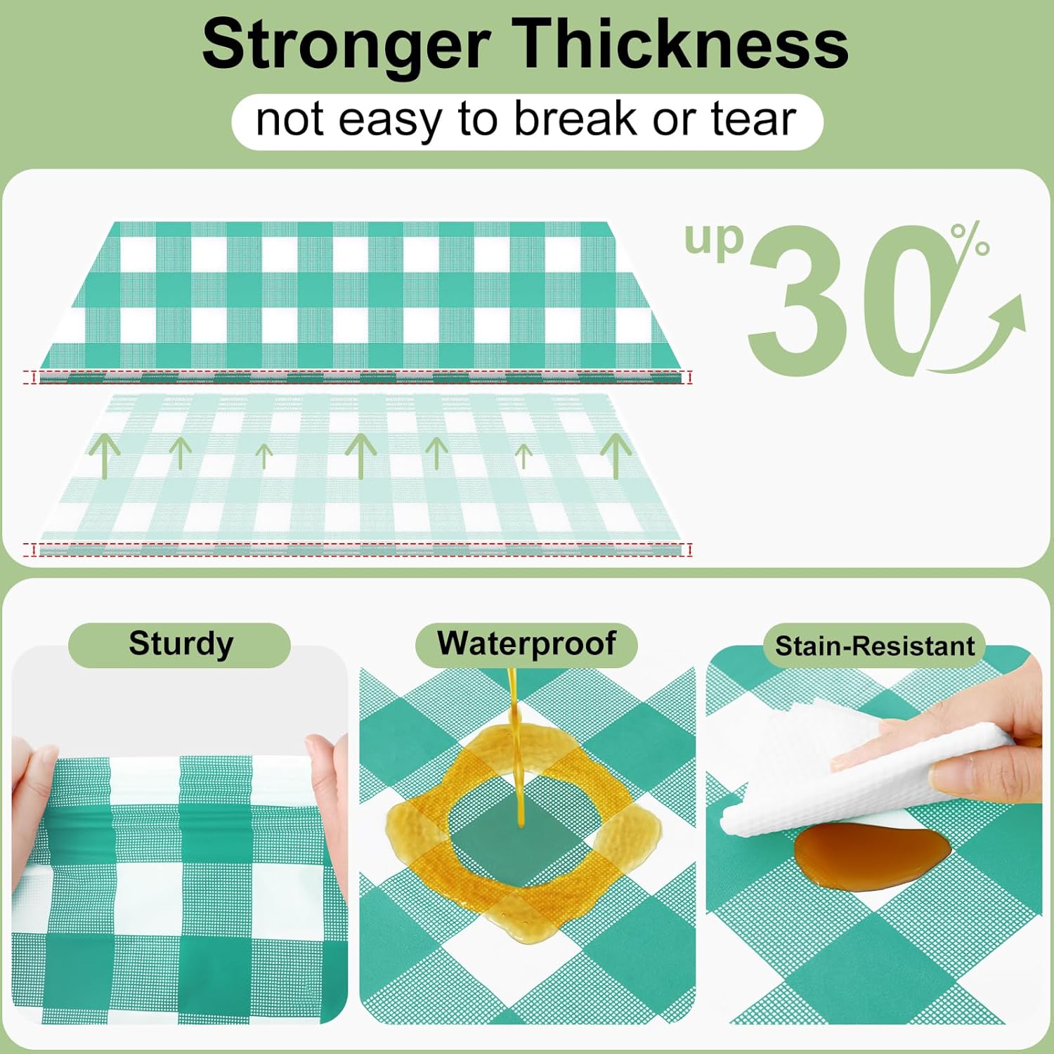 Smiry Disposable Tablecloths - 3 Pack Teal Gingham, Heavy Duty Waterproof 54" x 108" Covers for Parties