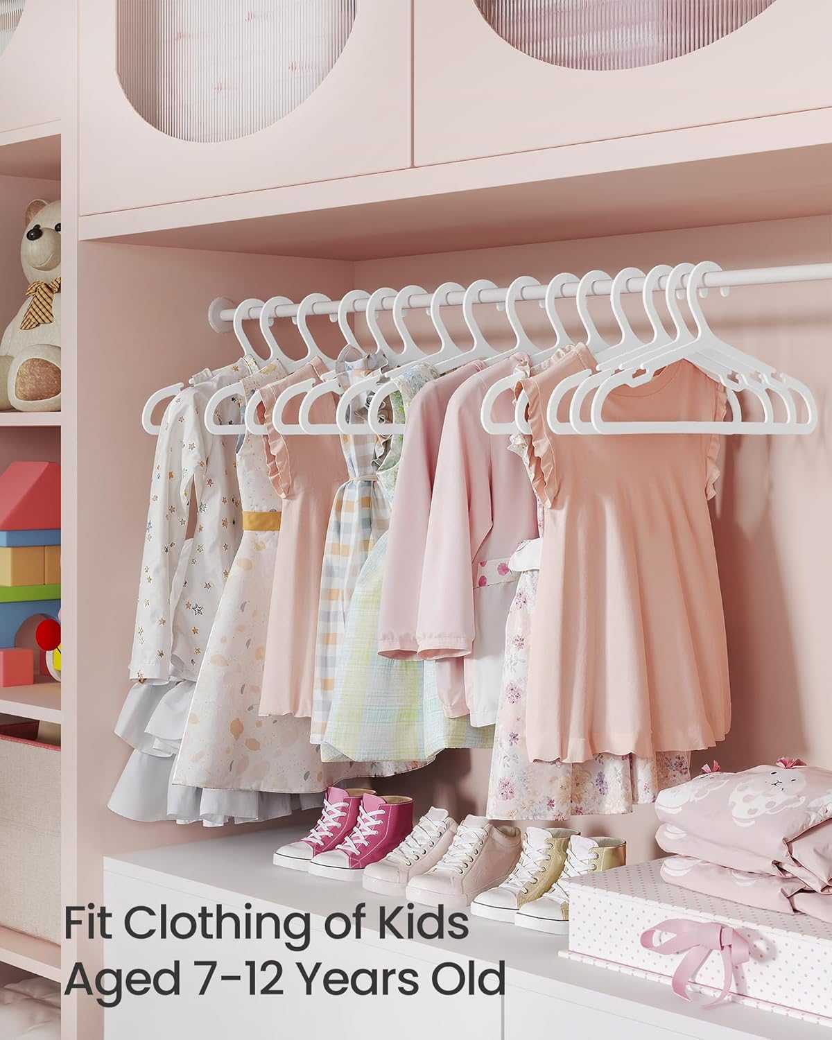 SONGMICS Kids Hangers - 100 Pack Plastic Baby Hangers for Closet | Space-Saving Non-Slip Design, Cloud White, 14 x 7 Inches