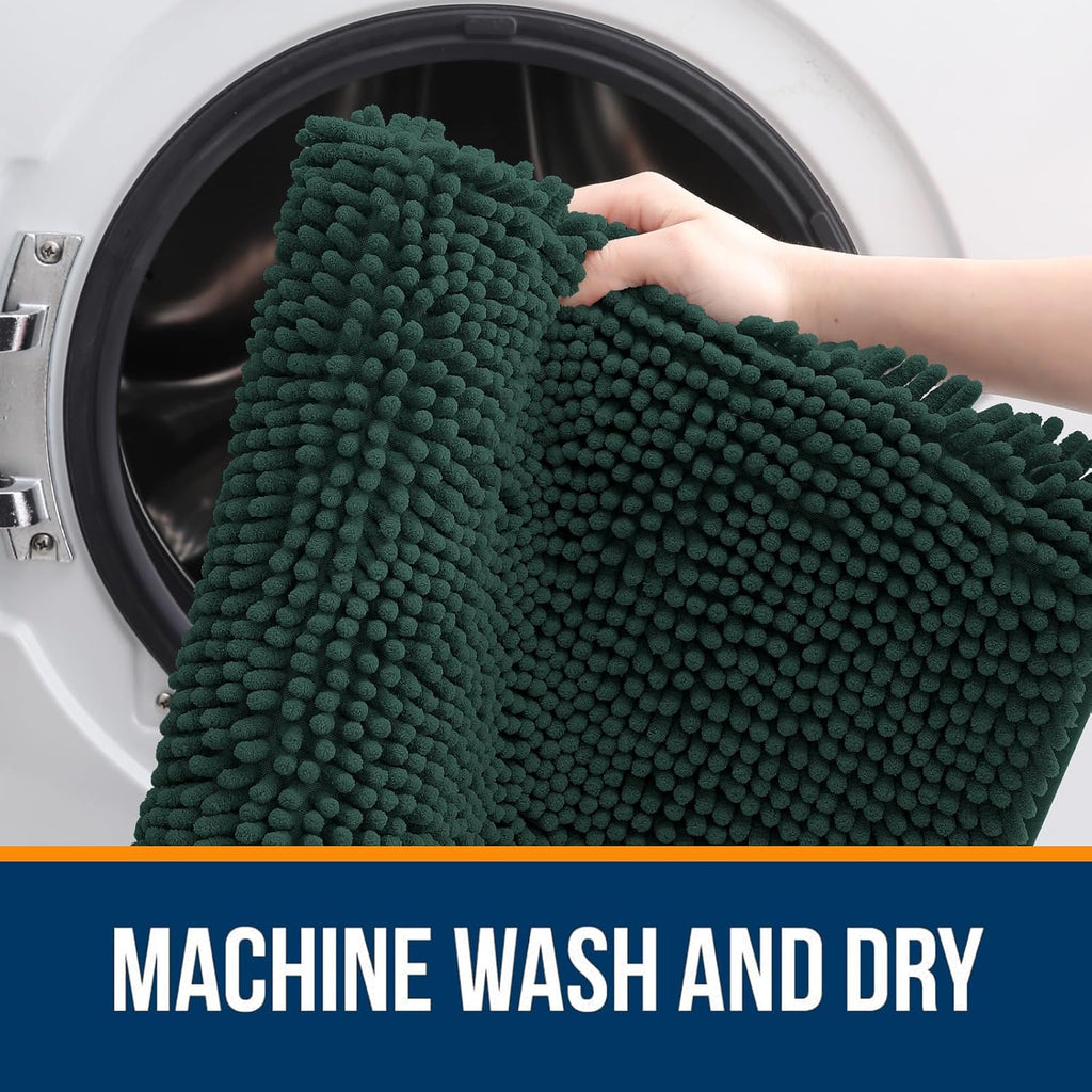 OLANLY Bathroom Runner Rugs - Soft Absorbent Chenille with Rubber Backing | 47x24, Quick Dry, Machine Washable, Blackish Green