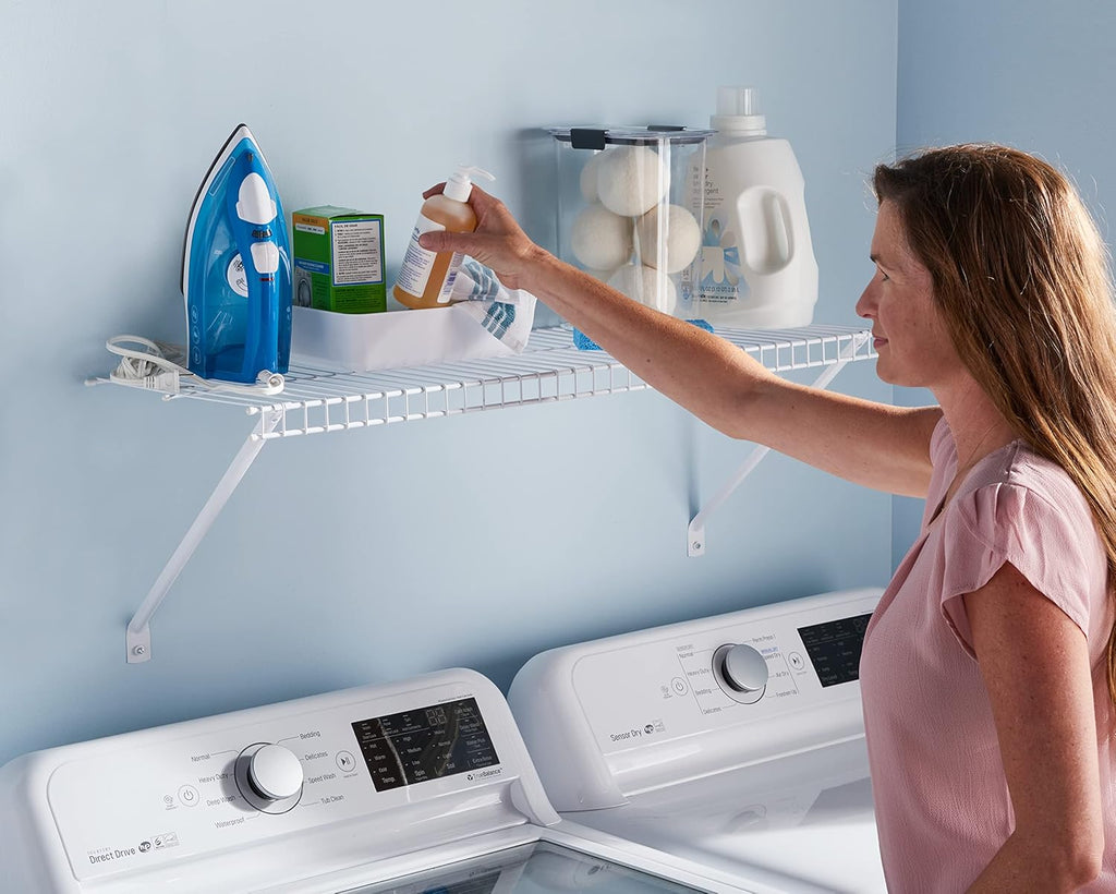 Rubbermaid Direct Wall Shelf - 3 Ft. Wide Wire Shelving Organizer with Mounting Hardware | White for Home & Laundry