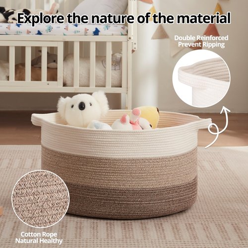 OIAHOMY 90L Blanket Basket for Living Room, Large Basket 23" x 23" x 13" with Handle, Laundry Hamper for Blankets, Pillows, Toy Storage for Kids, Dogs - Gradient Brown