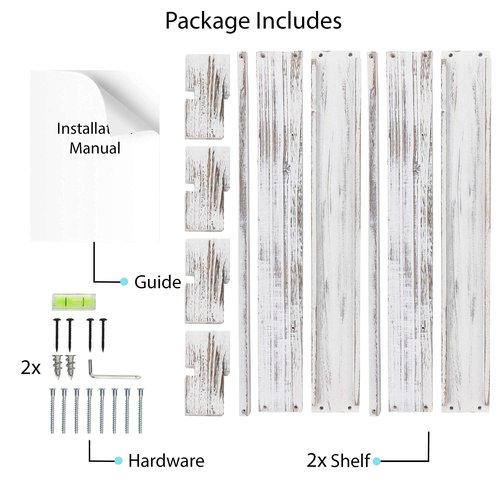 Brightmaison Polynez 30" Floating Shelves for Wall Decor, Kids Bookshelf, Nursery Book Shelves, Multiuse Shelf Set of 2 Wood Burnt White