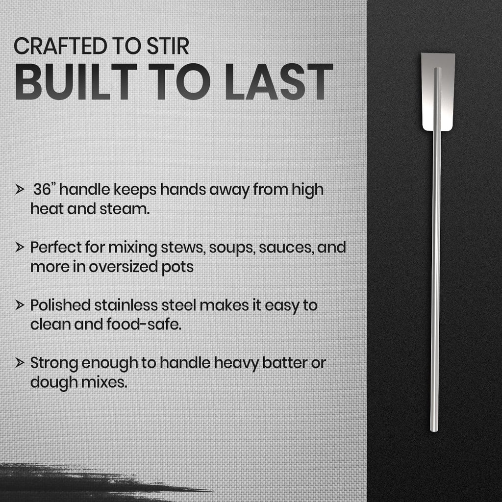 Quality Industries 36 Inch Stainless Steel Mixing Paddle Heavy Duty Commercial Stirring Tool for Large Stock Pots Brewing Catering Outdoor Cooking Durable Long Handle Professional Kitchen Utensil