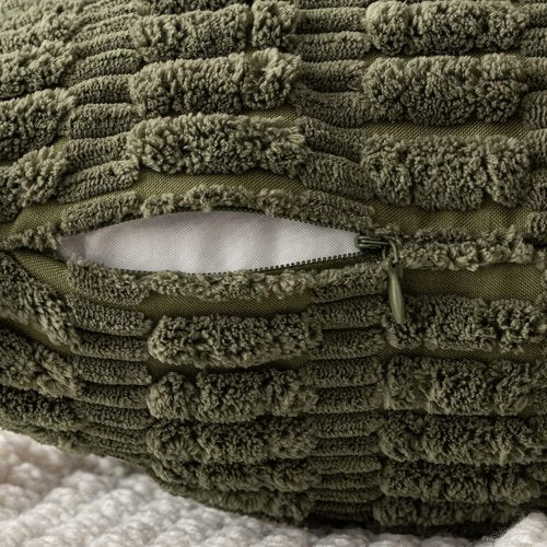 MIULEE Decorative Throw Pillow Covers - Soft Boho Striped Corduroy | Pack of 2, 18x18 Inch, Olive Green