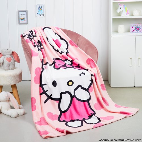 Hello Kitty Sanrio Fleece Throw Blanket, 59x51in, Cinnamoroll Soft Bedding, Bed Decor, Room Decor, Kawaii Gifts for Women (Pink Hello Kitty)