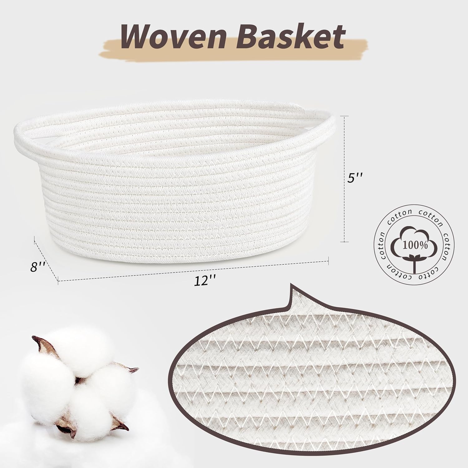 Pro Goleem Small Woven Easter Basket - Durable Gift Basket with Ribbons | 12" x 8" x 5" White Storage Basket