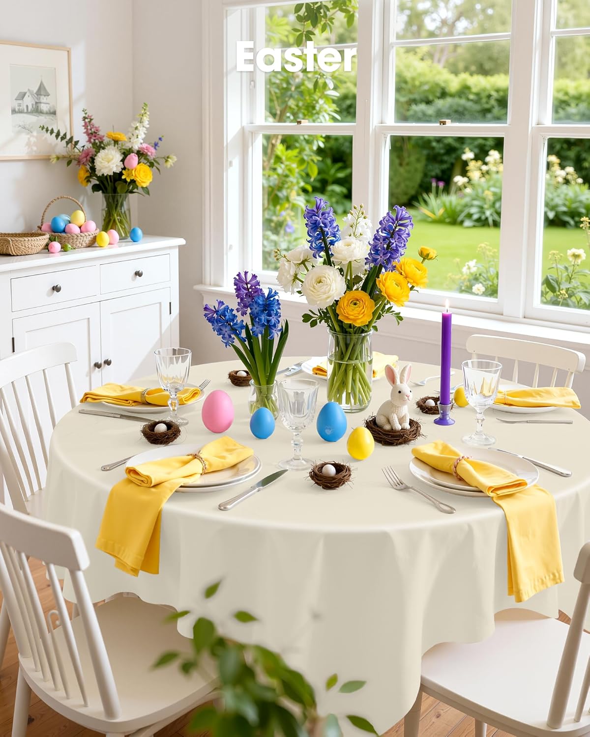 Pureegg Disposable Plastic Table Cloths - 84'' Round, Sturdy & Leakproof, Beige | 10 Pack for Parties & Weddings