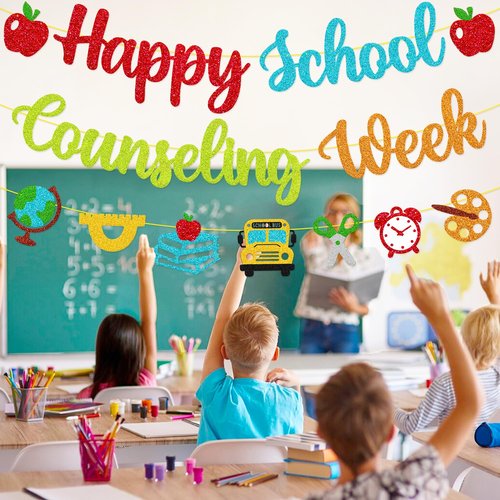 Happy School Counseling Week Banner National School Counseling Decoration NSCW Counselors Appreciation Backdrop We Love Our Counselors Decor Pre-Strung