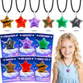 Kepmix Valentines Day Gifts for Kids Classroom: 24-Pack Valentines Day Cards with Rock Star Necklace for School Valentine Exchange, Party Favors with Gemstone Stars and Meaningful Cards