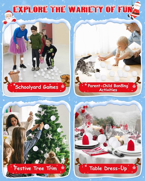 50 Pack Fake Snow Ball, 2-inch Indoor Snow Fight Ball Set, Soft Artificial Snow Fight Balls for Kids, Fake Snowballs for Christmas Games Party Decorations, Indoor Snowballs for Winter School Party
