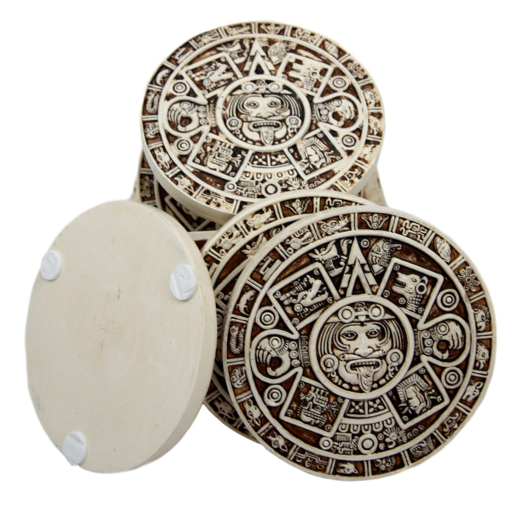 Gifts & Decors Ancient Aztec Demonic Gods Warrior Rank Symbols Set of 6 Coasters with Holder Figurine